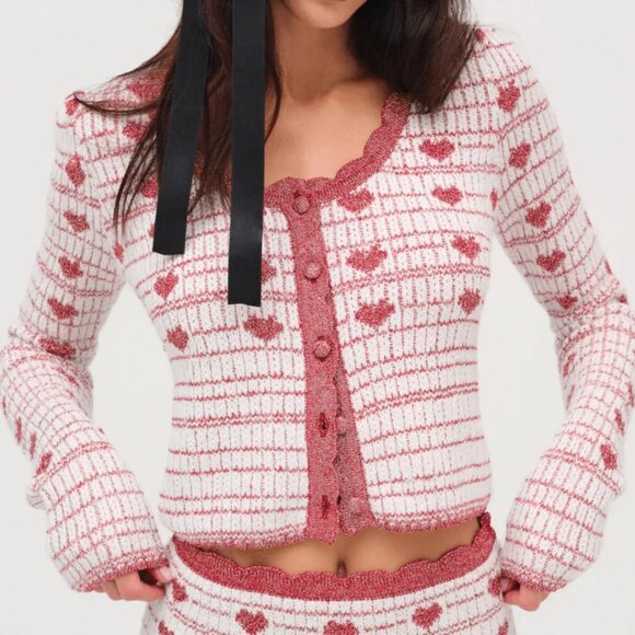 NWOT FOR LOVE AND LEMONS HEART CARDIGAN BUTTON FRONT SWEATER SIZE S - Picture 1 of 6